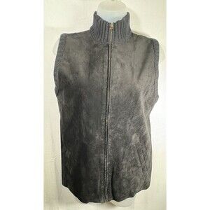 Lauren Ralph Lauren Full Zip Vest Womens Small Suede Cashmere Angora Black